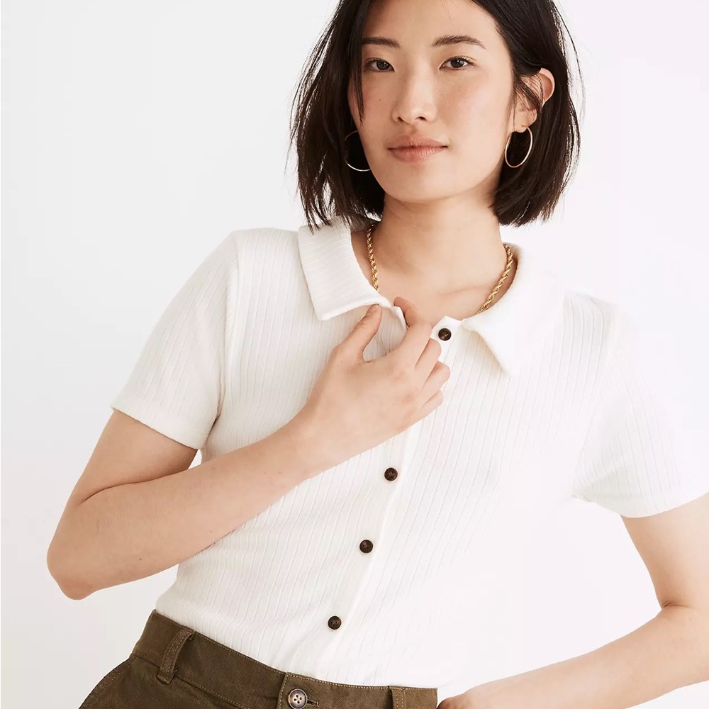 Madewell Ribbed Polo Button-Front Tee